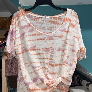 Young Fabulous & Broke Pink And Orange Linen Tie Dye Relaxed Tie Front Tee
